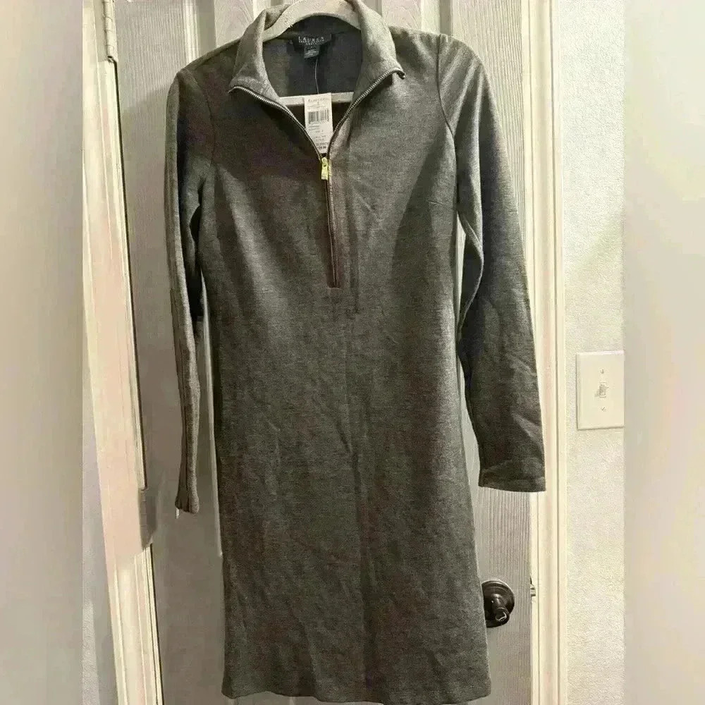 Lauren Ralph Lauren long sleeve 3/4 zippered front with leather on sleeves size2